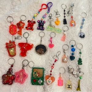Colorful Mixed Resin Keychain Lot - Cute Character & Heart Charms
